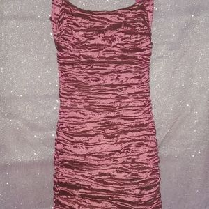 Nicole Miller party crinkled shiny pink dress